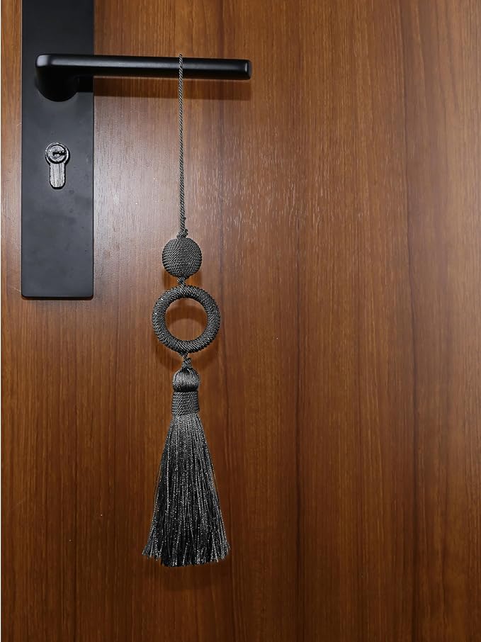 2 Pack Tassel 12 Inch Key Tassel with 4 Inch Cord Loop, Handmade Tassel with Wooden Ring, DIY Accessories for Home Decoration (Charcoal)