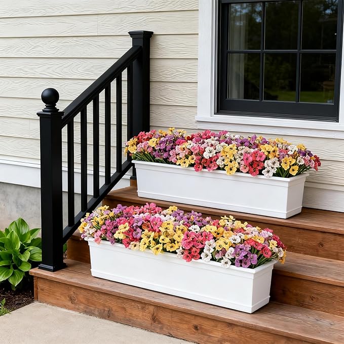 24 Bundles Artificial Flowers for Outdoor Faux Plants for Spring Summer Decoration, UV Resistant Realistic Silk Plastic Fake Flowers Garden Porch Patio Balcony Yard Front Home Decor
