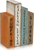 Lineshading 4 Pcs Fall Decoration Wooden Book Autumn Table Decoration Pumpkin Falling Leaves Acorns Tiered Tray Decor Wood Book Sign Farmhouse for Autumn Home Shelf Coffee Table