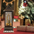 12" Christmas Snow Globe Lantern with Nativity - Water Swirling Glitter LED Light Lantern with Music - Vintage Xmas Gifts - USB Plug or Battery Operated Home Decor (Nativity)