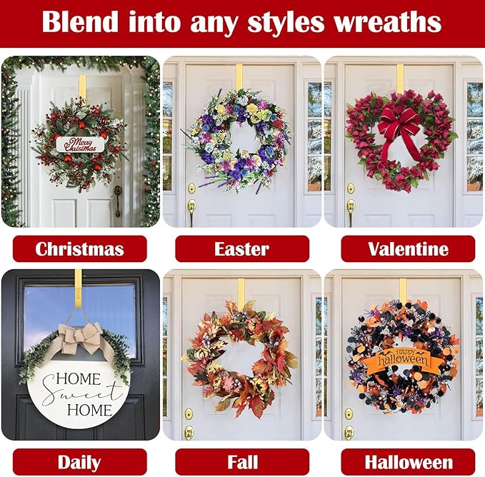 Wreath Door Hanger, Adjustable Wreath Hangers for Front Door from 15 to 25 Inch, Non Scratch Over the Door Hooks, 20lbs Metal Hook Perfect for Heavy Easter Halloween Christmas Wreaths Home Decorations