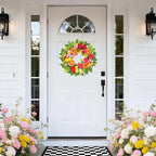 zjlmit 20 Inch Spring Wreath for Front Door, Artificial Silk Flower Wreath on Grapevine Base with Orange Rose-Style Blooms, Multicolor Floral Accents and Greenery, Indoor Wall Entryway Decor