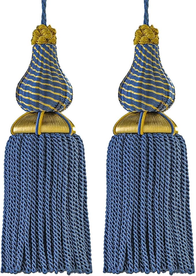 Luxury Tassels for Curtains and Furniture Knobs, 2 Pack - 8.4" Elegant Rayon Decorative Tassel, Silky Tassel Pendant for Cabinet Handles, Home Decor Accents (Blue)