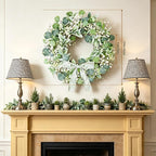24" Summer Wreath for Front Door, Lamb Ear Grapevine Wreath, Artificial White Baby's Breath Berries Green Bow Decoration for Summer Farmhouse Indoor Staircase Outdoor Porch Decor