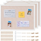 OWLKELA 13.3"x17.7" inch Bulletin Board with Linen 3 Pack, White Wood Style Frame, with 30 Pushpins, Linen Cork Board, Ideal for School, Home & Office