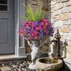 Artificial Flowers for Outdoors Faux Plants Outside Indoor,UV Resistant Silk Fake Petunia Tall Ferns for Home Patio Garden Back Yard Front Poch Decor Spring Summer(13 Bunchs,Dk. & Lt. Purple)