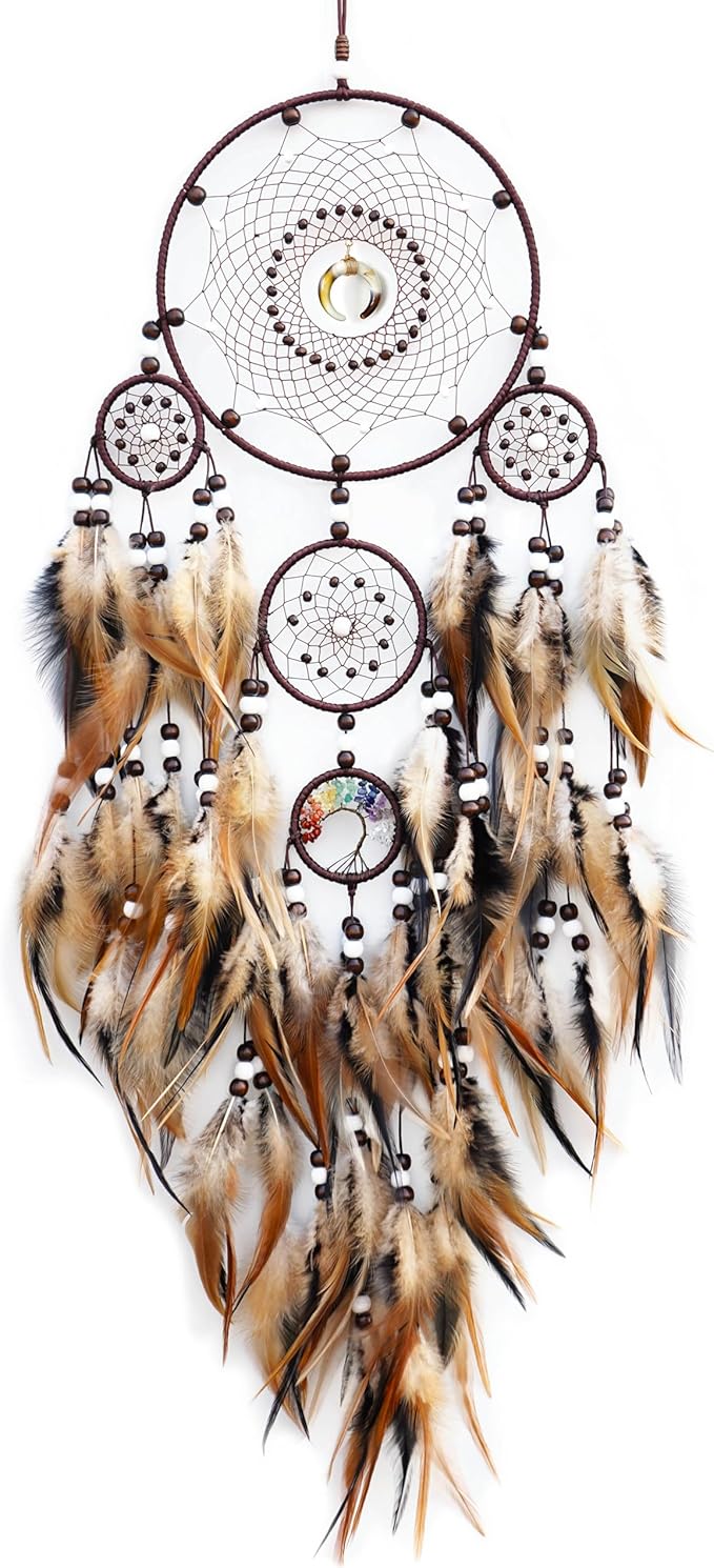 Dream Catchers for Adults,Large Dream Catchers for Bedroom,Brown Boho Dream Catcher Wall Decor Tree of Life Suncatcher Hanging Decoration Festival