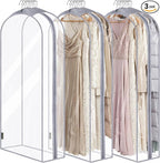 BALEINE 60'' Clear Garment Bags, 10.5'' Wide PEVA Suit Bag for Closet Clothes Dresses Suit Coats Storage (Clear, 3PK)