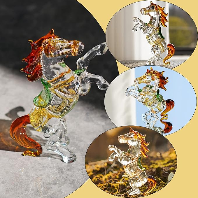 H&D HYALINE & DORA Crystal Standing Horse Figurine Collectible Glass Animal Statue Decoration Ornaments for Home Office Table