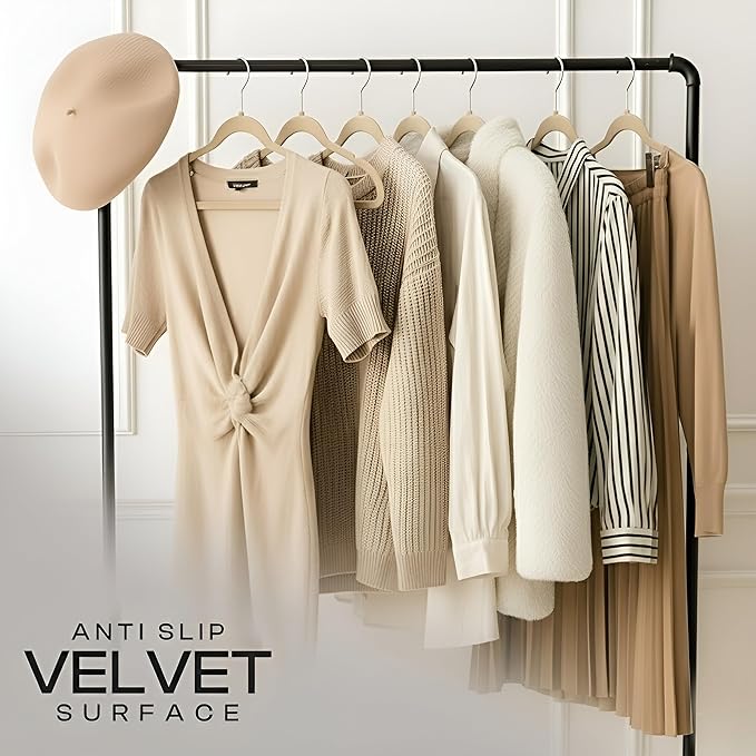 Utopia Home Velvet Hangers 20 Pack – Luxury Non-Slip Slim Pant & Coat Hangers, Strong Space-Saving Clothes Hangers with Pants Bar and 360° Swivel Hook – Ivory