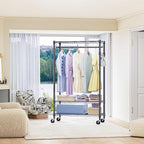 IZEUK Heavy Duty Rolling Garment Rack Wire Clothes Rack for Hanging Clothes (Black, 3 Tier with 2 Rod, 29.5" W x 15.7" D x 75" H)