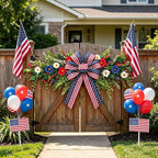 4th of July Patriotic Floral Swag Artificial Red White and Blue Independence Day Front Door Daisy Flowers Twigs Swag Memorial Day 250th Anniversary Veterans Day Decor for Arch Wall Home Door Decor