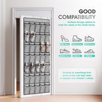 WVM Over the Door Shoe Organizer with 35 Breathable Mesh Pockets, Hanging Shoe Organizer for Door with 4 Metal Hooks, Large Capacity Closet Storage for Shoes, Accessories, Grey