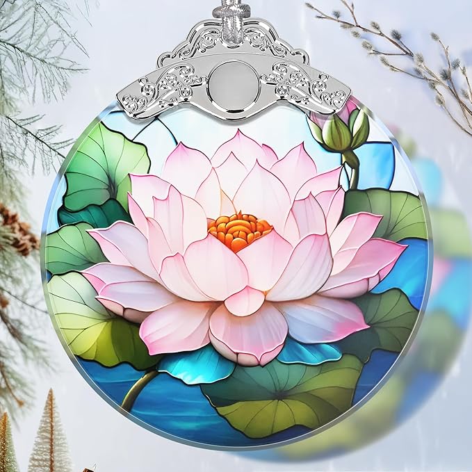 Lotus Stained Glass Orament - Christmas Ornament - Christmas Decorations for Tree - Holiday Present ldeas - Gift Exchange
