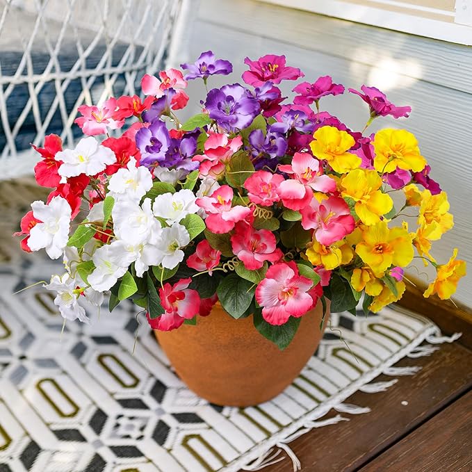 Hibiscus Artificial Flowers Plants for Outdoors Summer Decoration, 6 Bundles Fake Silk Hibiscus Bouquet Realistic UV Resistant Tropical Flowers Artificial for Outside Planter Front Door Porch Patio