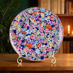 KAMMAK Decorative Plates Set for Display,Blue Ceramic Plate Decor with Stand，Handmade Vintage Flower Porcelain Ornament for Living Room, Kitchen, Office, Perfect Chinese Style Dish Gift (8in+10in)