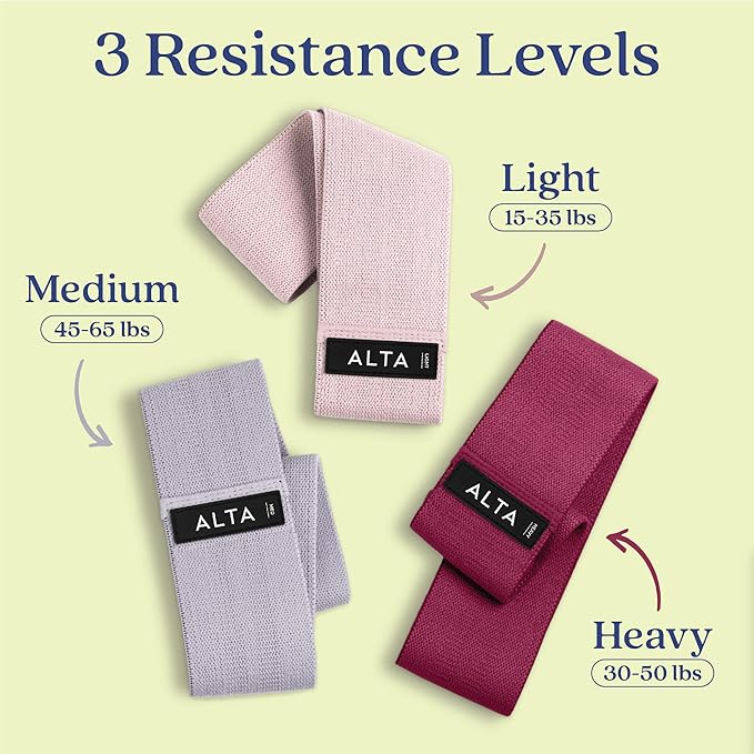 ALTA Booty Bands for Women - Premium Non-Slip Fabric Resistance Bands for Working Out - Cloth Resistance Bands for Legs, Fabric Exercise Bands, Leg Bands for Working Out Women, Looped Hip Bands Set