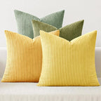 MIULEE Boho Farmhouse Yellow Green Throw Pillow Covers 18x18 Inch Set of 4 Mordern Nordic Cushion Covers Soft Corduroy Spring Home Decor for Couch Bed Sofa Living Room