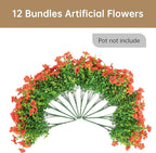 Artificial Faux Flowers Plants for Outdoors Outside Fall Autumn Decoration,12 Bundles Realistic Fake Mums Flowers Plant Greenery Silk Daisy UV Resistant Planters Balcony Porch Patio Garden Home Orange
