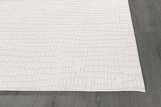 Modern Micro Loop Indoor Runner Rugs for Living Room Bedroom Kitchen Geometric Pebble White 2x7 Luxury Durable Low and High Pile Non-Shedding Stain Resistant Soft Area Carpet 2 x 7