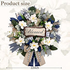 Waipfaru Spring Summer Wreaths for Front Door, 22 Inch Magnolia Wreath with Eucalyptus & Blue Grey Burlap Bow, Front Door Wreath for Farmhouse Porch Outdoor Decor Outside All Season (1 Pcs)