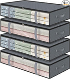 LANDNEOO 4 Pack 90L Under Bed Storage Containers - Underbed Storage for Clothes, Blankets - Closet Organizers and Storage Bags - Under the Bed Storage Bins with Handles & Clear Front