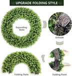 32'' Boxwood Wreath Artificial Spring Summer Wreath All Year Round, Foldable Faux Large Boxwood Wreaths for Front Door Farmhouse Wedding Indoor Outdoor(with Bow)