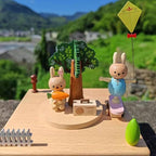 Natural Solid Wood Handcrafted Beech Wooden, Musical FigureTotoro/Carousel/Fairy/Ballerina Figurine,Rotating Hand Crank Mechanism Music Box,Musical Decorations (Snowboard and Rabbit)