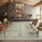 Washable Area Rug 8x10 - Vintage Floral Living Room Rug for Dining Room (Under Table), Bedroom - Stain Resistant, Soft Low Pile, Non-Slip Large Carpet