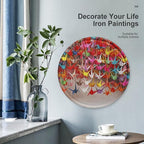 Wall Picture, with Origami Paper Cranes Printed Circular Iron Hanging Picture,Wall Art Decor,Home for Bedroom Living Room Bathroom Decor,Iron Painting 11.8X11.8 in