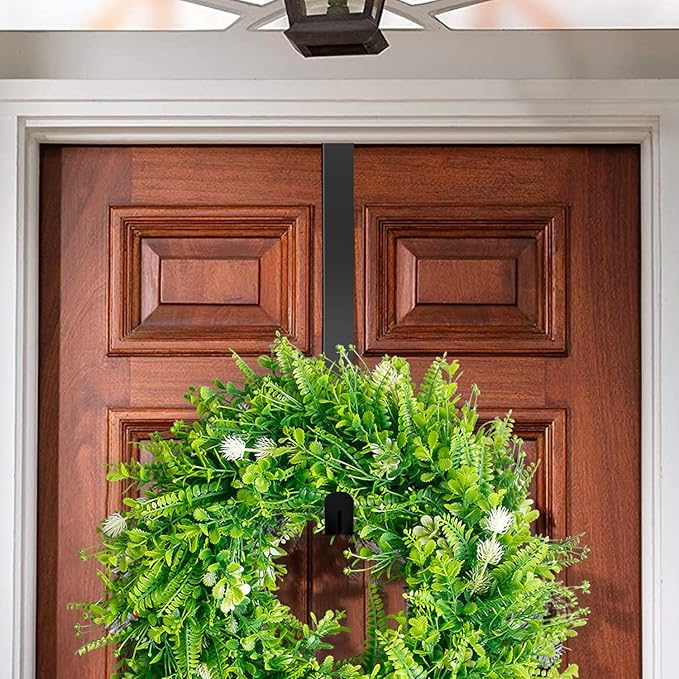 GameXcel 2 Pcs 15" Wreath Hanger for Front Door - Large Wreath Metal Hook for Christmas Wreath Over The Door Hanger - Black