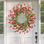 Artgar Front Door Wreath 24 Inch Spring/Summer Wreaths for Front Door, Front Door Wreaths for All Seasons for Indoor Outdoor Home Office Wall Window Wedding Farmhouse Decor (Red Pink)