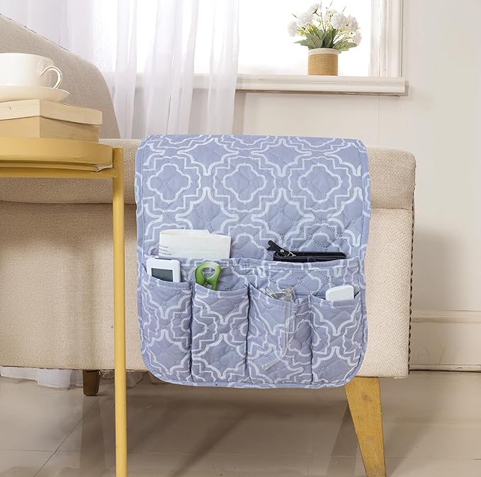 Armchair Caddy for Couch Remote Control Holder Premium Durable Non-slip Sofa Armset Organizer Caddy Storage for Recliner Couch 5 Pocket for Cell Phone Magazine 35"x13" Floral 1 Piece