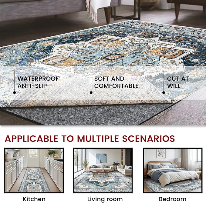 Waterproof Rug Pad, 3x5 ft Area Rug Non-Slip Carpet Pad, 1/4" Thick Non-Slip Rug Pads for All Floors and Finishes, Felt Pad for Hardwood Floors, Keeps Carpets in Place Soft and Safe