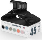 Neaties Plastic Hangers 45 Pack – Made in The USA – 6lb Capacity Standard Clothes Hangers with Notches and Reinforced Edges for Dresses, Lingerie, Shirts, Pants, and Jackets – Black