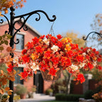 Fall Flowers with Hanging Basket Artificial for Decoration, Fake Silk Rhododendron Flowers for Outdoors, UV Resistant No Fade Floral for Home Garden Balcony Porch Patio Wedding Party Decor