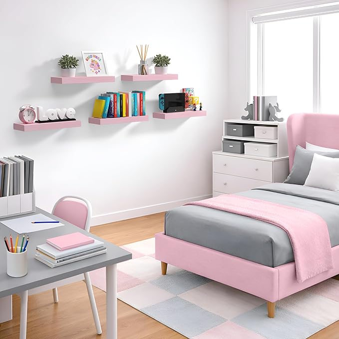 Sorbus Floating Shelves for Wall – 16 Inch Floating Shelf for Kitchen, Bedroom, Living Room, Bathroom, Home & Wall Decor - Mounted Bathroom Shelves with Invisible Brackets (Soft Pink, 2 Pack)