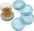 Modern Clear Coaster Set of 5- Glass Coasters for Drinks Crystal Coasters Round Cup Mat Coffee Table Decor for Office, Kitchen, Bar, Dining Room, Living Room, Patio(Clear Blue)