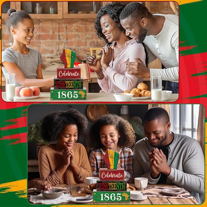 4 Pcs Juneteenth Table Decorations Juneteenth Tiered Tray Decor Rustic 1865 Freedom Wood Block Sign June 19th Table Centerpiece African American for Home Desktop Holiday Shelf Tabletop