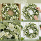 Jobflower 24 Inch Spring Wreaths for Front Door, All Seasons Summer Wreath with Fade-Resistant Greenery, Large Farmhouse Artificial Green Wreath for Outdoor Porch Wall Window Decor, Green