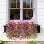 Artificial Hanging Flowers for Outdoors, 2 Pcs Fake Hanging Plant Spring Summer Decoration, UV Resistant No Fade Faux Flower for Porch Patio Yard Window Home Decor(Red Purple)