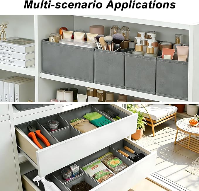 Garvee Drawer Organizer Clothes, Set of 18 Dresser Organizer Bins for Baby Clothes, Underwear, Bra & Sock, Foldable Fabric Closet Drawer Divider Organization for Bedroom, Nursery, Grey