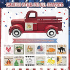 Patriotic Decorations 13.4 Inch Farmhouse Vintage Red Truck with 12 Magnets Interchangeable Seasonal Decor Rustic Metal Pickup 4th of July Decor 250 America Anniversary Centerpieces for Home