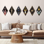 Qunclay 6 Pcs Witchy Gothic Wall Decor Rustic Boho Home Decor Sun Moon Mushroom Phases Wall Art Gothic Star Hanging Wooden Decoration Farmhouse Pediments for Bedroom Living Room Gallery(Moon Sun)