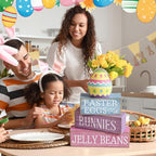 Lineshading 4 Pcs Easter Table Decoration Wooden Pastel Egg - No Assembly Required Reusable Happy Easter Tiered Tray Decor, Perfect for Home Kitchen Shelf Party Farmhouse Centerpieces & Holy Week Gift