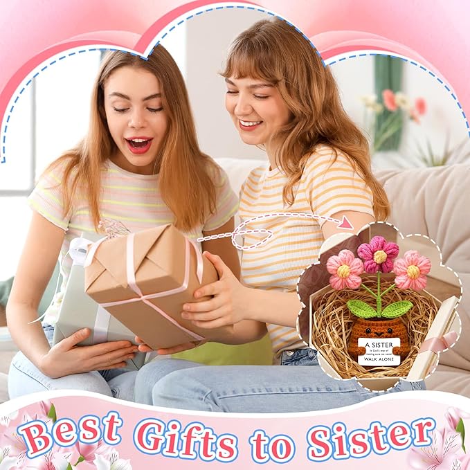 Wavwavw Sister Gifts Handmade Crochet Doll with Card Crochet Present for Sisters Sis Big Little Sister Birthday Wedding Home Decor(Walk Alone)
