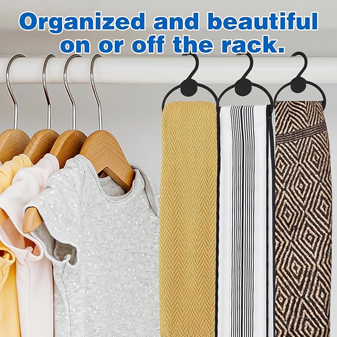 100 Pcs Black Plastic Scarf Hanger Organizer Space Saving Closet Accessory Holder for Scarves, Belts, Ties, Headscarves, and More