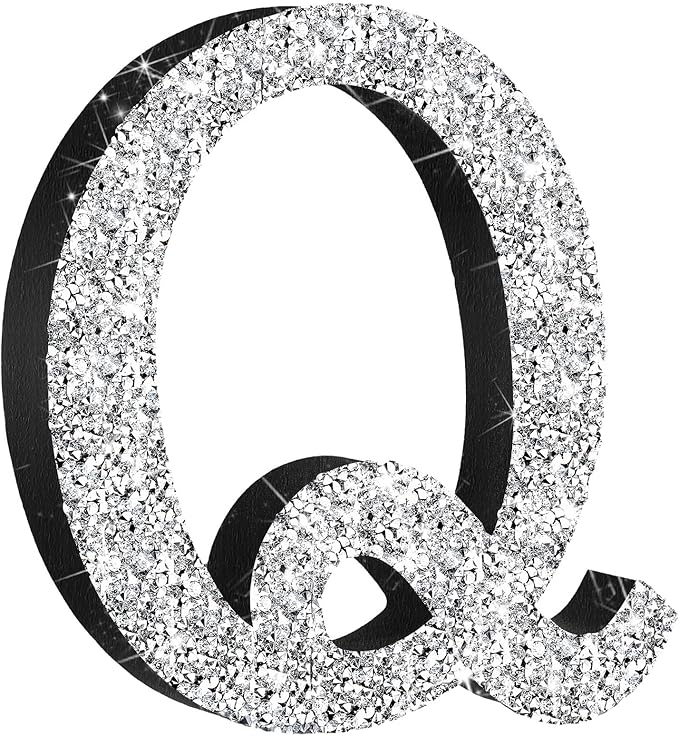 Qunclay 12'' Silver Crystal Diamond Bling Letters Crushed Diamond Decoration Wooden Glitter Letter with Screw and Hooks Rhinestone Gift for Wedding Y2k Mcbling Bedroom Wall Decor (Letter Q)