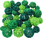 Patelai 36 Pcs Wicker Rattan Balls Decorative Balls for Vase Centerpiece Bowls Orbs Filler for Home Decor,4 Sizes(Dark, Grass Green, Fluorescent Green,2.4'',2'',1.6'',1.2'')