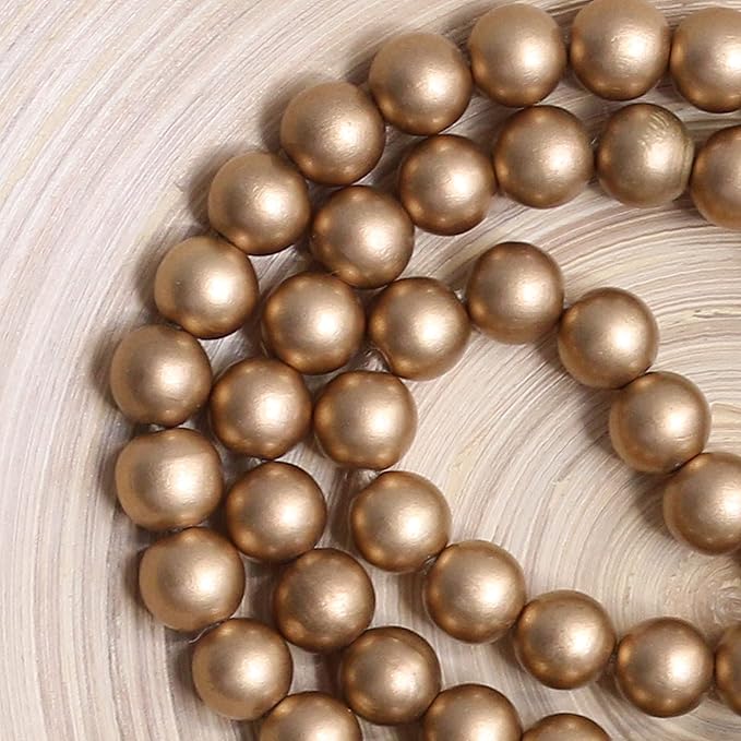 Meplait 39in Wood Bead Garland Farmhouse with Tassels,Versatile Prayer Beads Boho Chic Wall Hanging Home Decor (Gold)